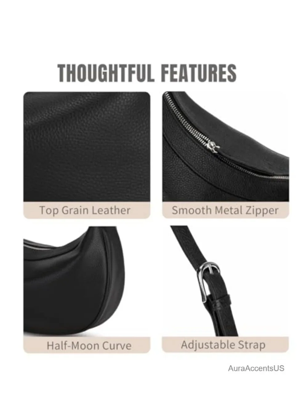 Genuine Leather Hobo Crossbody Bag with Two Adjustable Straps